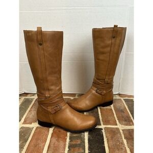 Naturalizer Brown Leather Tall Riding Boots Buckle Side Zip Women 9.5 Wide Calf